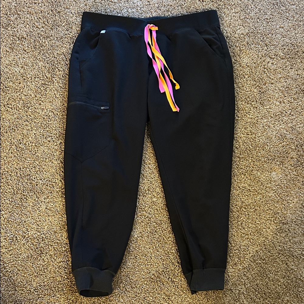 Figs Black Jogger Pants with Multicolor Drawstring